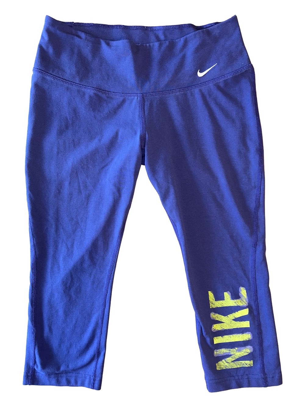 Nike Y2K Dri-Fit Blue Capri Leggings with Yellow NIKE Print